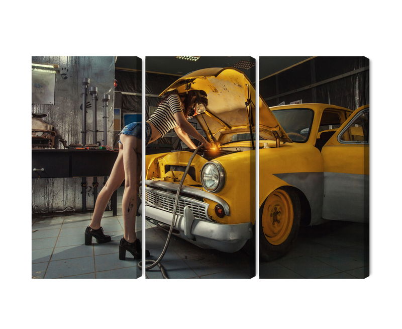 Ljuddämpande tavla - Sexy woman welded to a car