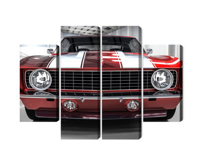 Ljuddämpande tavla - A red muscle car in a garage