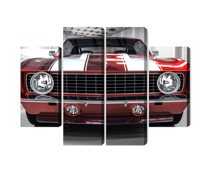 Ljuddämpande tavla - A red muscle car in a garage