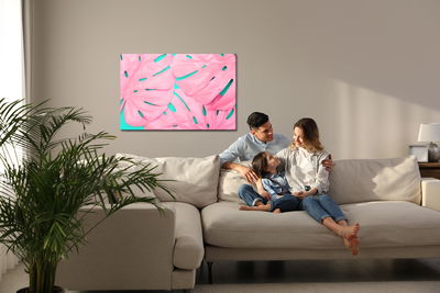 Ljuddämpande tavla - Pink decorative monstera