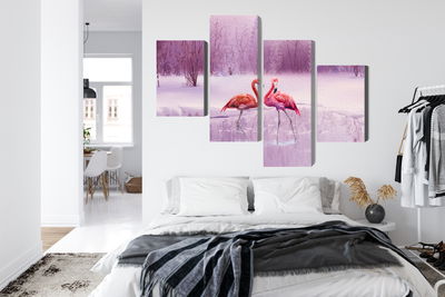 Ljuddämpande tavla - Flamingos against a purple