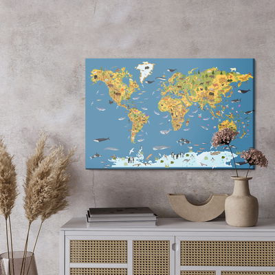Ljuddämpande tavla - World map with animals