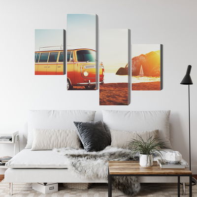 Ljuddämpande tavla - Retro car on the beach