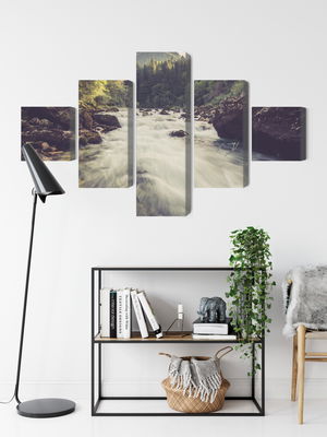 Ljuddämpande tavla - Mountain river in the forest