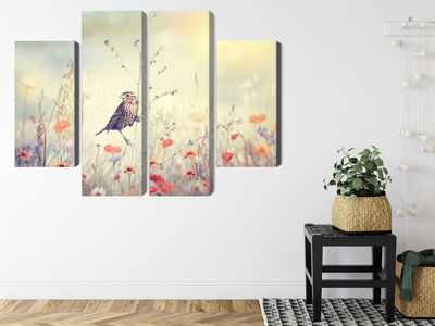 Ljuddämpande tavla - A bird among wild flowers