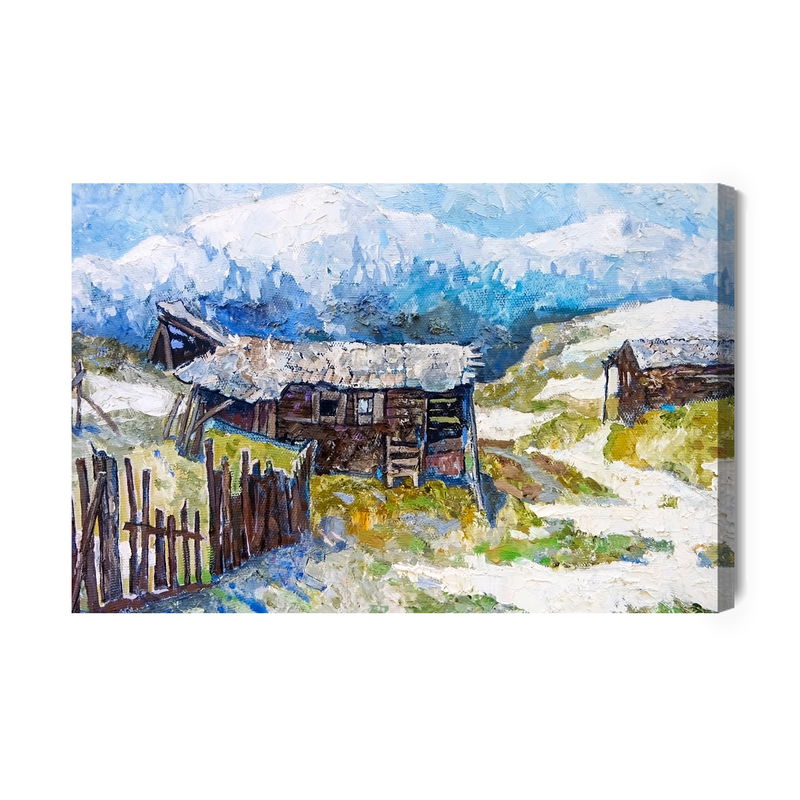 Ljuddämpande tavla - Old huts in the mountains