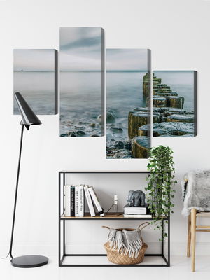 Ljuddämpande tavla - Rocky beach and 3d wooden