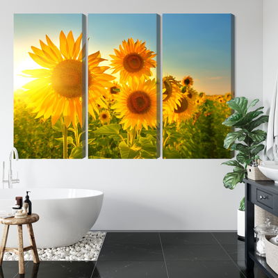 Ljuddämpande tavla - Sunflower field at sunset 3d