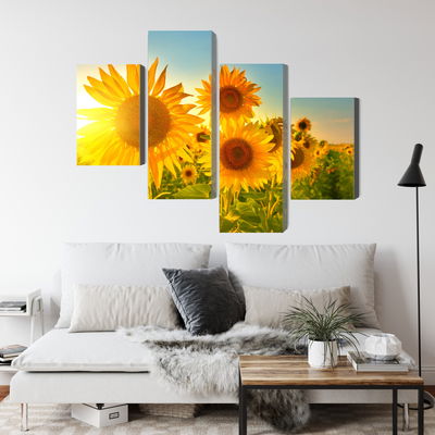 Ljuddämpande tavla - Sunflower field at sunset 3d