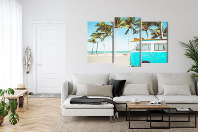 Ljuddämpande tavla - Retro car on the beach 3d