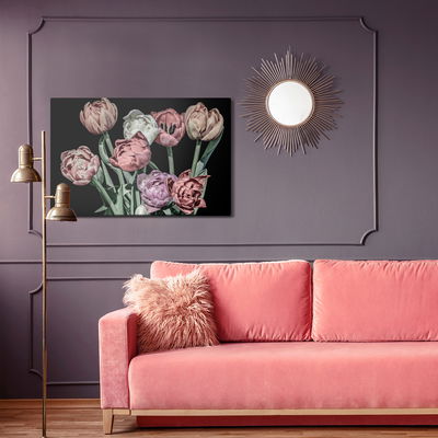 Ljuddämpande tavla - Pastel tulips on a black