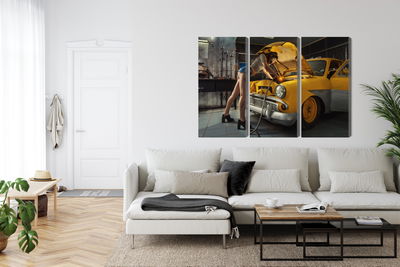 Ljuddämpande tavla - Sexy woman welded to a car