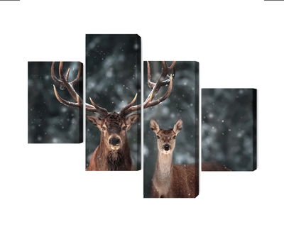 Ljuddämpande tavla - Deer and doe in the 3d forest