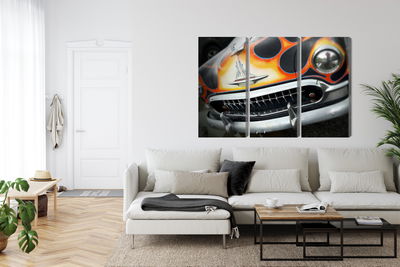 Ljuddämpande tavla - Antique car with flames