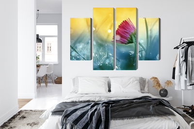 Ljuddämpande tavla - Pink flower on a 3d meadow