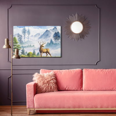 Ljuddämpande tavla - Moutain landscape with deer