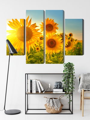 Ljuddämpande tavla - Sunflower field at sunset 3d