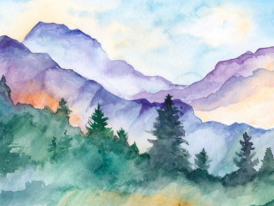 Ljuddämpande tavla - Painted mountain landscape