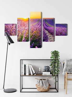 Ljuddämpande tavla - Lavender field at sunset 3d