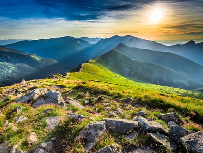 Ljuddämpande tavla - Sunset in the mountains 3d