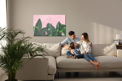 Ljuddämpande tavla - Tropical plants on a pink