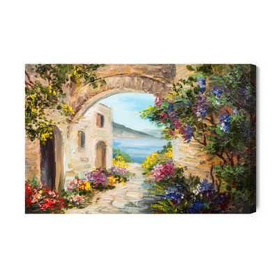 Ljuddämpande tavla - House by the sea and flowers