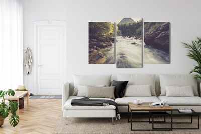 Ljuddämpande tavla - Mountain river in the forest