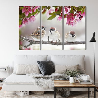 Ljuddämpande tavla - Sparrows among flowers