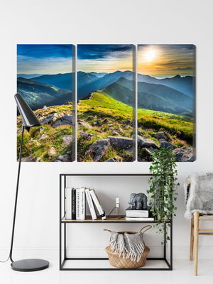 Ljuddämpande tavla - Sunset in the mountains 3d