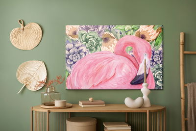 Ljuddämpande tavla - Flamingo and flowers