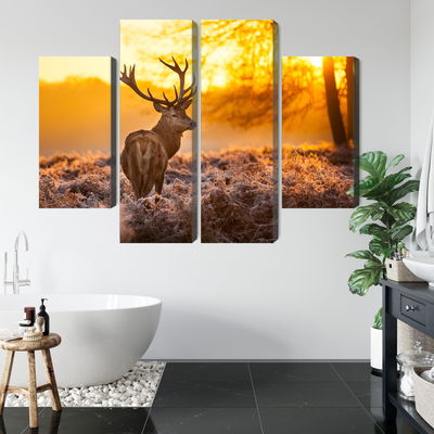 Ljuddämpande tavla - Deer in the forest at sunset