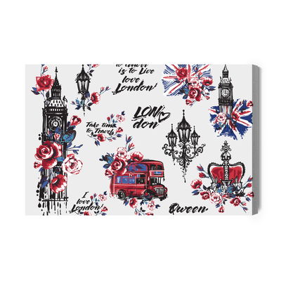 Ljuddämpande tavla - London symbols and flowers