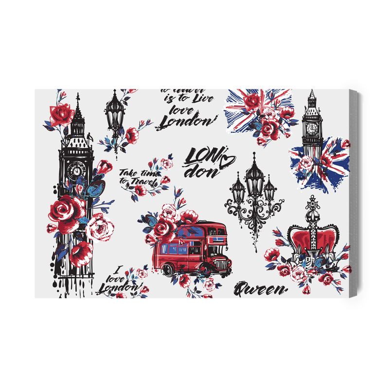 Ljuddämpande tavla - London symbols and flowers