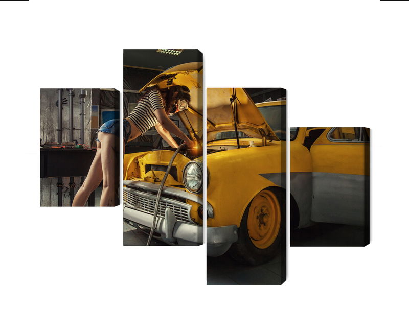 Ljuddämpande tavla - Sexy woman welded to a car