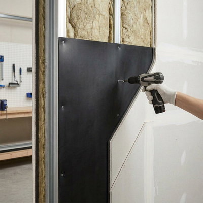 SilentDirect MLV is installed in walls with aluminum studs as a sound-insulating barrier