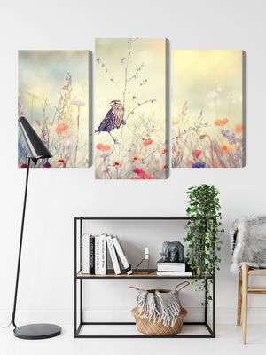 Ljuddämpande tavla - A bird among wild flowers