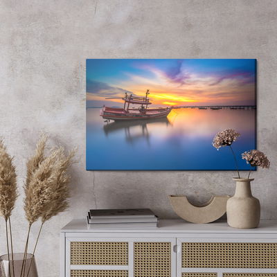 Ljuddämpande tavla - Boat at sunset