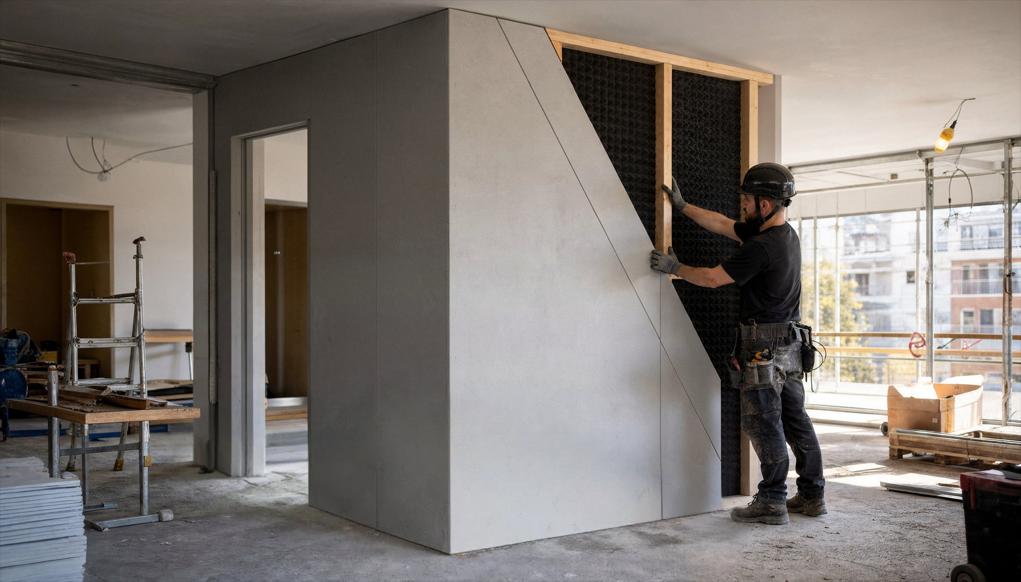 Een muur geluidsisolerend maken met verschillende lagen materiaal