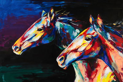Ljuddämpande tavla - Colorful abstract horses