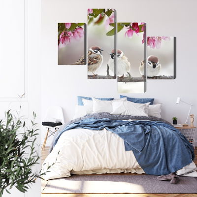 Ljuddämpande tavla - Sparrows among flowers