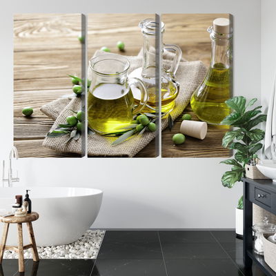 Ljuddämpande tavla - Olive oil with green olives