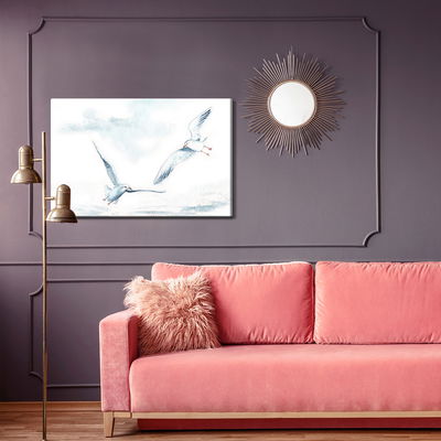 Ljuddämpande tavla - White birds with watercolour