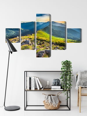 Ljuddämpande tavla - Sunset in the mountains 3d