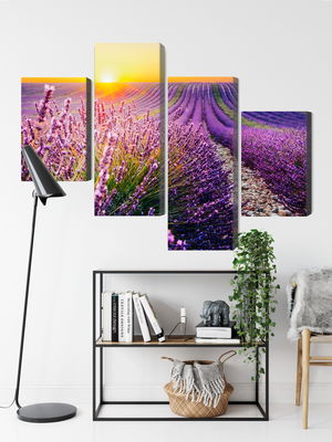 Ljuddämpande tavla - Lavender field at sunset 3d