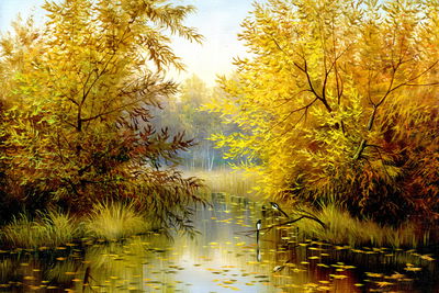 Ljuddämpande tavla - Autumn landscape with a lake