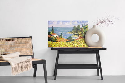 Ljuddämpande tavla - Landscape with sunflowers as