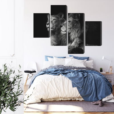 Ljuddämpande tavla - Lion and lioness on a black