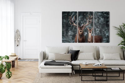 Ljuddämpande tavla - Deer and doe in the 3d forest