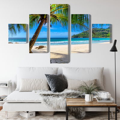 Ljuddämpande tavla - Tropical beach with 3d palm