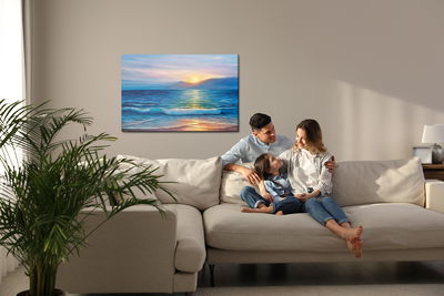 Ljuddämpande tavla - Painted sunset over the sea